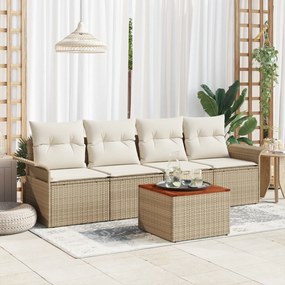 Conjunto de Sofás para Jardim vidaXL de 5 Peças com Almofadas Bege Polirattan Acácia