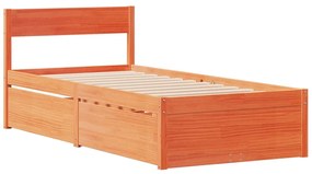 Cama com gavetas e colchão 100x200 cm pinho maciço castanho-mel