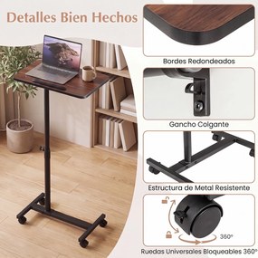 Mesa Auxiliar para Cama em Forma de C, 52 x 33 x 69-112 cm, Altura Ajustável, cor Nogueira