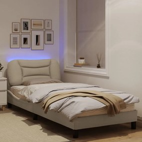 Estrutura de cama com luzes LED 90x200 cm tecido cor creme