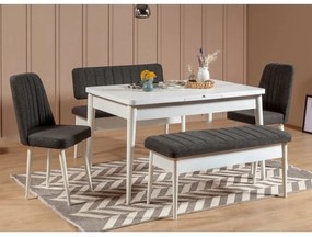 Conjunto de Mesa de Jantar Extensível Vina – Branco e Antracite – Mesa