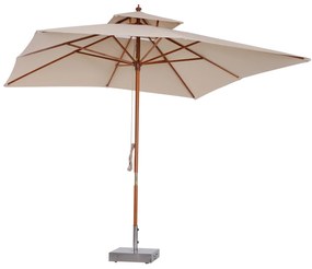 Guarda-sol 3x3m de Bambu Madeira para Jardim Terraço Pátio Praia Tecto Duplo Rectângulo Poste de 48mm Creme