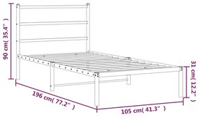 Estrutura de cama com cabeceira 100x190 cm metal branco