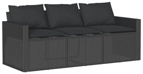2 pcs conjunto de jantar p/ jardim c/ almofadões vime PE preto