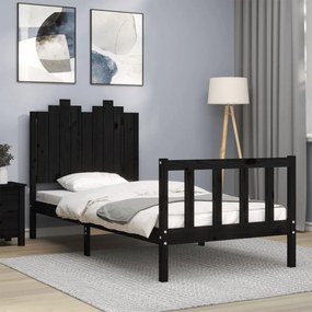 3192285 vidaXL Estrutura de cama com cabeceira 90x200 cm madeira maciça preto