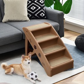 Escadas dobráveis para animais de estimação de 4 degraus com corrimão lateral seguro - cinza