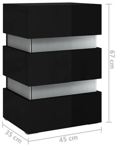 Mesa de cabeceira c/ luzes LED deriv. madeira preto brilhante