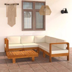 vidaXL 6 pcs conj. lounge de jardim c/ almofadões branco nata acácia