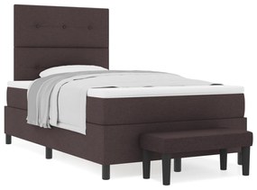 Cama Box Spring com Colchão &amp; Banco Castanho Escuro 120x190 cm Tecido