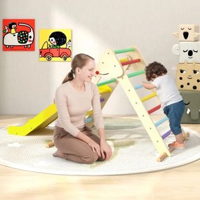 Conjunto de escalada triangular dobrável com escorrega para crianças e barras de madeira de faia Ginásio de interior multicolorido