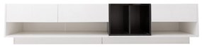 Armário de TV com painel baixo e combinação suave branco e preto, design de bloqueio de cor, gavetas, compartimentos, vários espaços de armazenamento,190x40x42cm, Branco