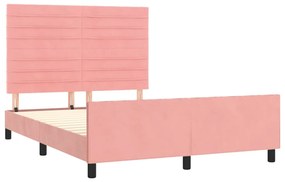 Estrutura de cama c/ cabeceira 140x200 cm veludo rosa