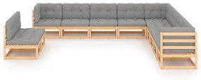11 pcs conjunto lounge de jardim c/ almofadões pinho maciço