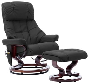 289868 vidaXL Poltrona reclin. massagens couro artif./madeira curva cinzento