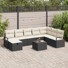Conjunto de Sofás de Jardim vidaXL com 9 Peças e Almofadas Preto Ratta
