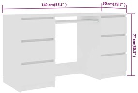 Secretária Luxes com 6 Gavetas de 140 cm - Branco - Design Moderno