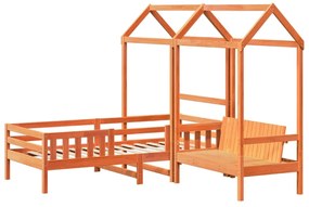 Conj. de cama e banco c/ telhado 90x190 cm pinho castanho-mel