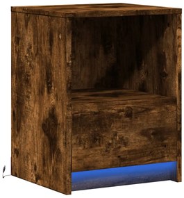 Mesa cabeceira c/ luzes LED derivados madeira carvalho fumado