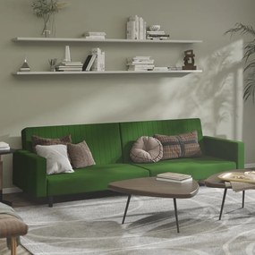 337652 vidaXL Sofá-cama de 2 lugares veludo verde-escuro