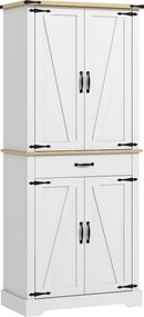 HOMCOM Armário de Cozinha Alto 4 Portas com Gaveta e Prateleiras Ajustáveis — 76,5 x 40 x 181 cm, Branco | Aosom Portugal