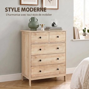 Cómoda de Quarto com 5 Gavetas, 74 x 40 x 91 cm, Design Contemporâneo, Cor Carvalho
