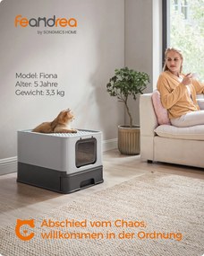 Caixa de areia para gatos com tampa e pá espaçoso Cinzento antracite