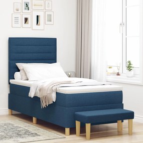 Cama Box Spring com Colchão e Banco Azul 90x200 cm Tecido