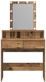 Mesa de Maquilhagem com Espelho e Luzes LED Madeira Antiga
