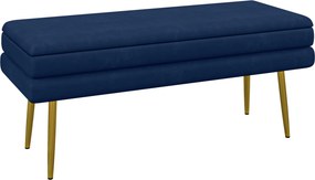 HOMCOM Banco banqueta baú de arrumação 2 em 1 assento efeito veludo e pés de aço - 100 x 37,5 x 42 cm azul e dourado | Aosom Portugal