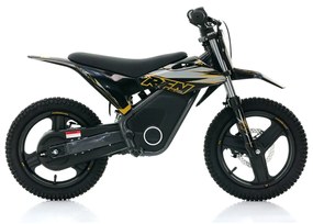Mini moto elétrica para crianças velocidade até 30Km/h C/Limitador RFN Warrior SX-E350 14/14” 350W Preta e Dourada