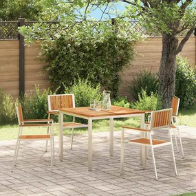 vidaXL Cadeiras de Jardim Empilháveis 4 pcs Madeira Sólida de Teca e Aço Inoxidável