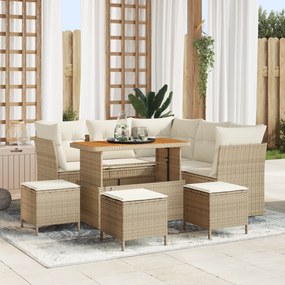Conjunto de Sofá de Jardim com Almofadas 9 Peças Bege Rattan Polipropi