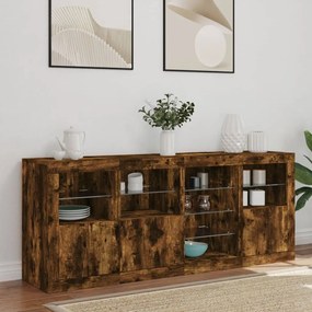 Aparador com luzes LED 164x37x67 cm carvalho fumado