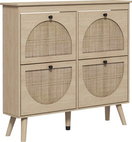 HOMCOM Móvel para Sapatos 4 Portas Basculantes 20 Pares Prateleira Ajustável Estilo Boho Pés em Madeira Maciça 105x24x97,5 cm Natural | Aosom Portugal