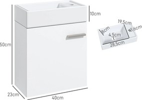 Móvel de Casa de Banho com Lavatório Móvel de Casa de Banho com Porta com Fechamento Suave e Armário 40x23x50 Branco Brilhante