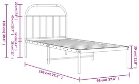 Estrutura de cama com cabeceira 90x190 cm metal preto