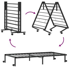 Estrutura de cama sem colchão Dobrável 75x190 cm aço preto