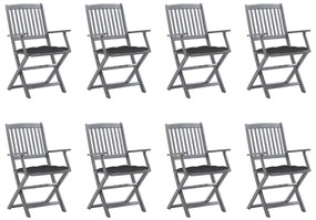vidaXL Cadeiras de exterior dobráveis 8pcs c/ almofadões acácia maciça