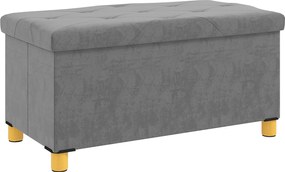 HOMCOM Banco de Armazenamento Dobrável Capacidade de 67 L Estofado em Veludo Carga 120 kg 76x38x38 cm Cinza | Aosom Portugal