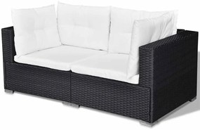 6 pcs conjunto lounge de jardim c/ almofadões vime PE preto