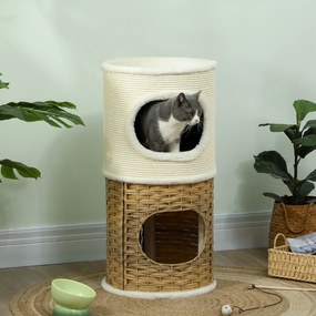 Compartimento aberto para gatos de interior com 3 níveis, torre para gatos com arranhador de sisal Ø 40 x 80 cm, creme
