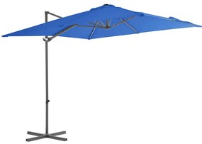 Guarda-sol cantilever com poste de aço 250x250 cm azul ciano