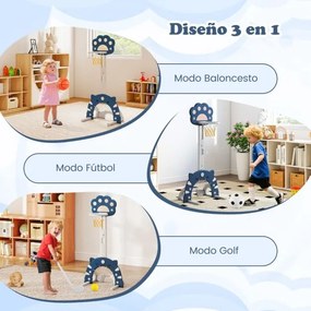 Cesto de basquetebol 3 em 1 ajustável em altura com jogos de futebol e golfe para crianças a partir dos 3 anos 65 x 49 x 130-151 cm Azul