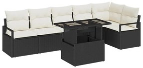 Conjunto de Sofá de Jardim de 7 Peças com Almofadas Preto Rattan Sinté