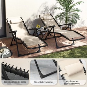 Conjunto de 2 Espreguiçadeiras Jardim Dobráveis com Mesa Auxiliar Port