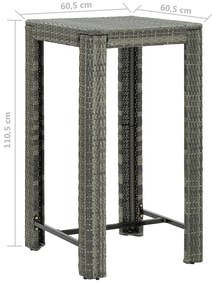 5 pcs conjunto de bar p/ jardim c/ almofadões vime PE cinzento