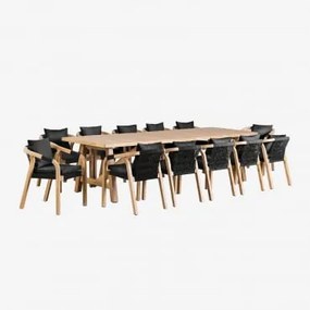 Conjunto De Mesa Retangular (300x100 Cm) E 12 Cadeiras De Jardim Em Madeira De Acácia Dubai Cinza Grafito & Castanho Acácia Rústico - Sklum