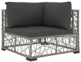 6 pcs conjunto lounge de jardim c/ almofadões vime PE cinzento