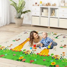 Tapete infantil dobrável dupla face com panda e girafa, bolsa de transporte, tapete de brincar impermeável e reversível, 200 x 180 cm Multicolor