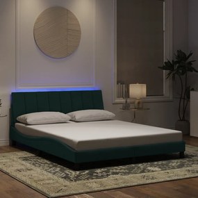 vidaXL Estrutura de cama c/ luzes LED 160x200 cm veludo verde-escuro